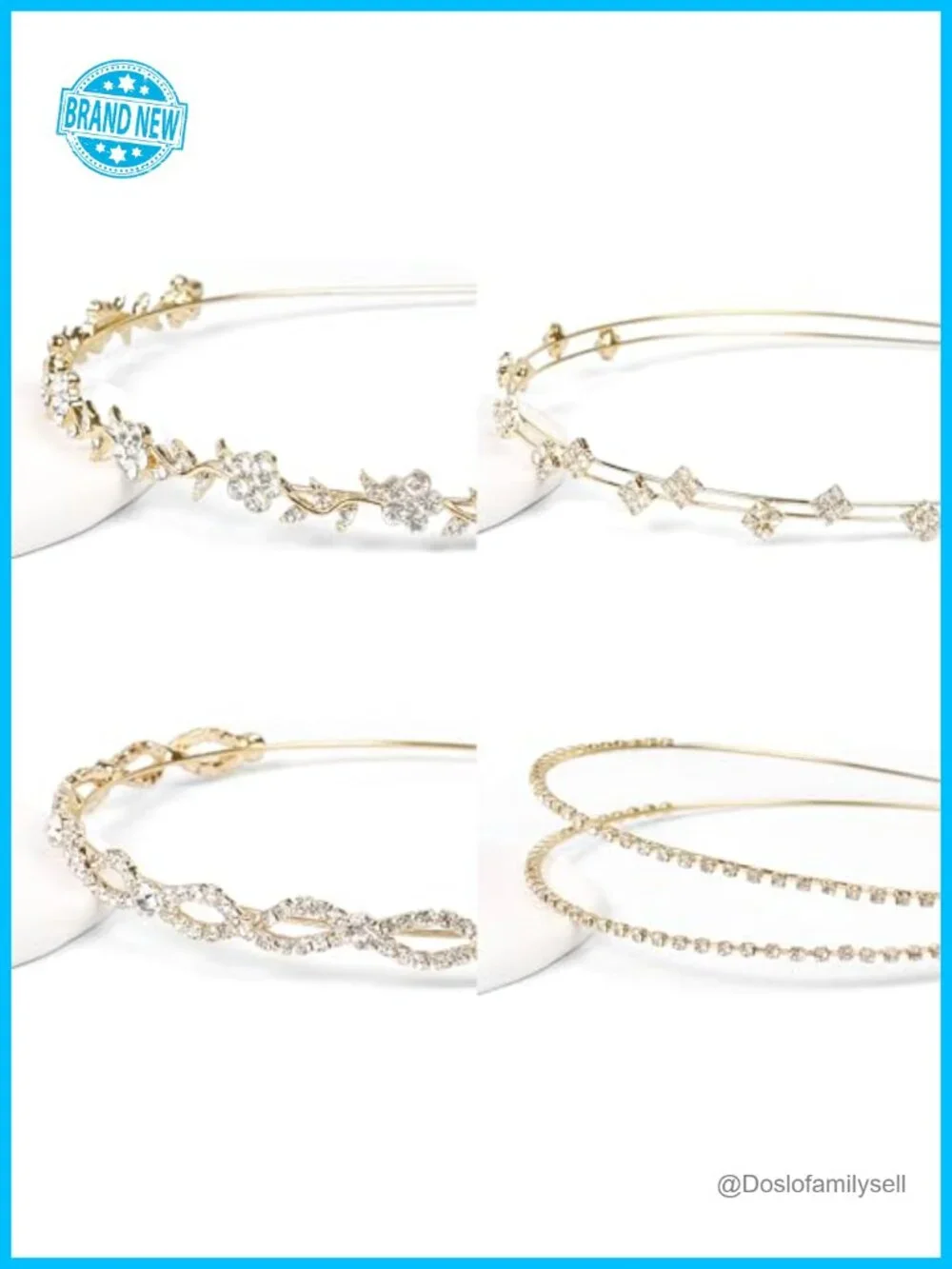 4 Rhinestone Headbands – Gold Wedding Hair Accessories for Women